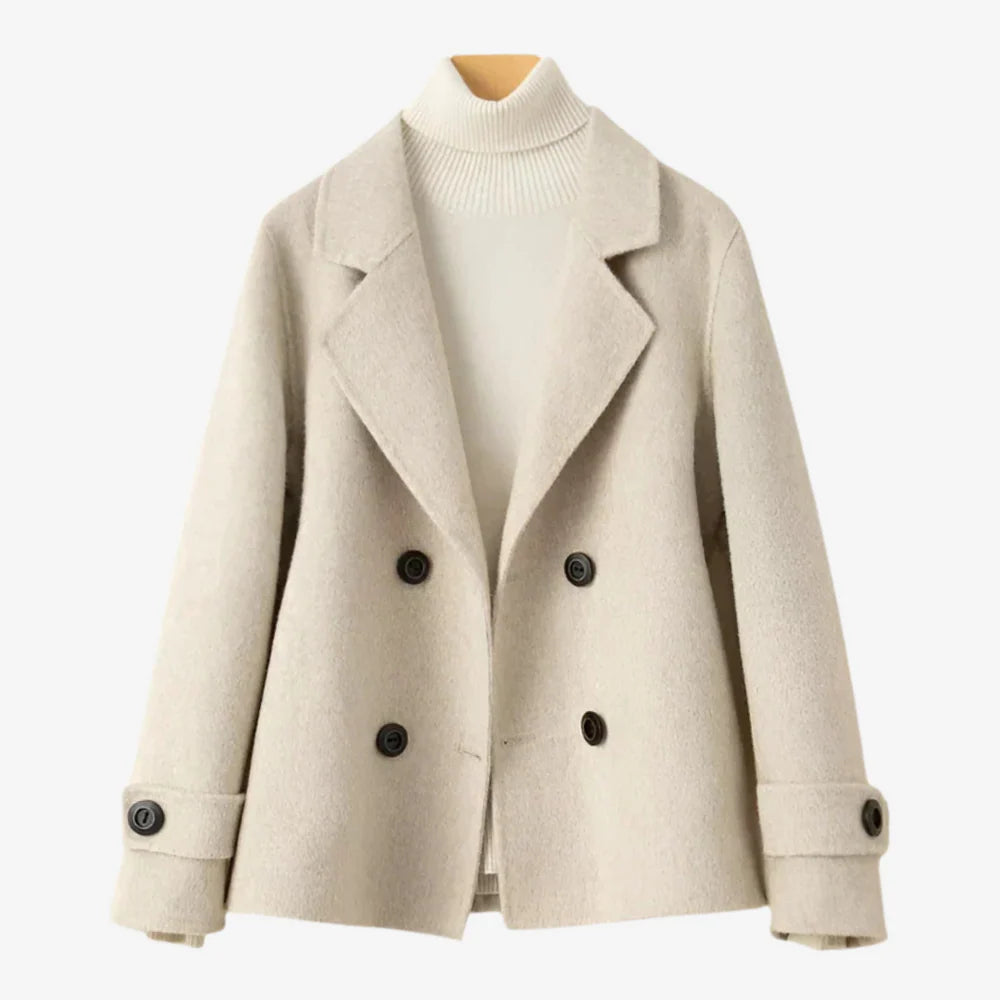 Women’s Short Wool Blend Coat with Button Front