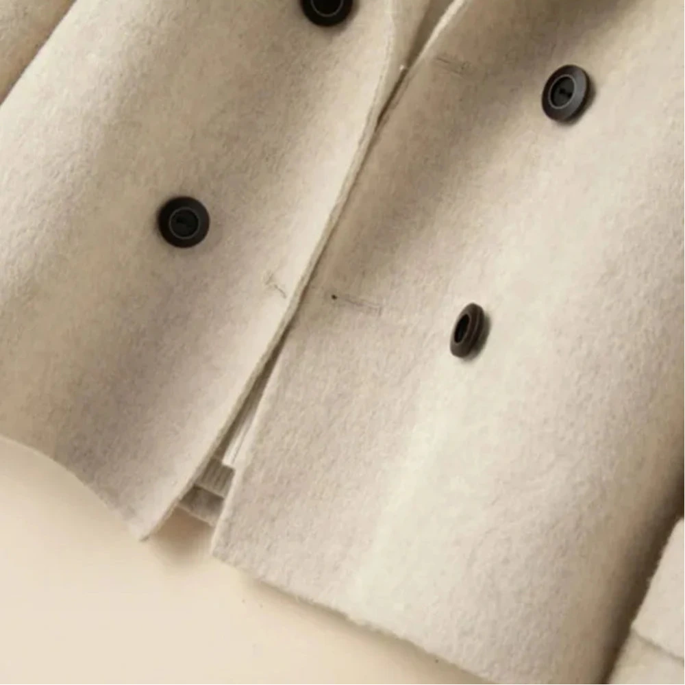 Women’s Short Wool Blend Coat with Button Front