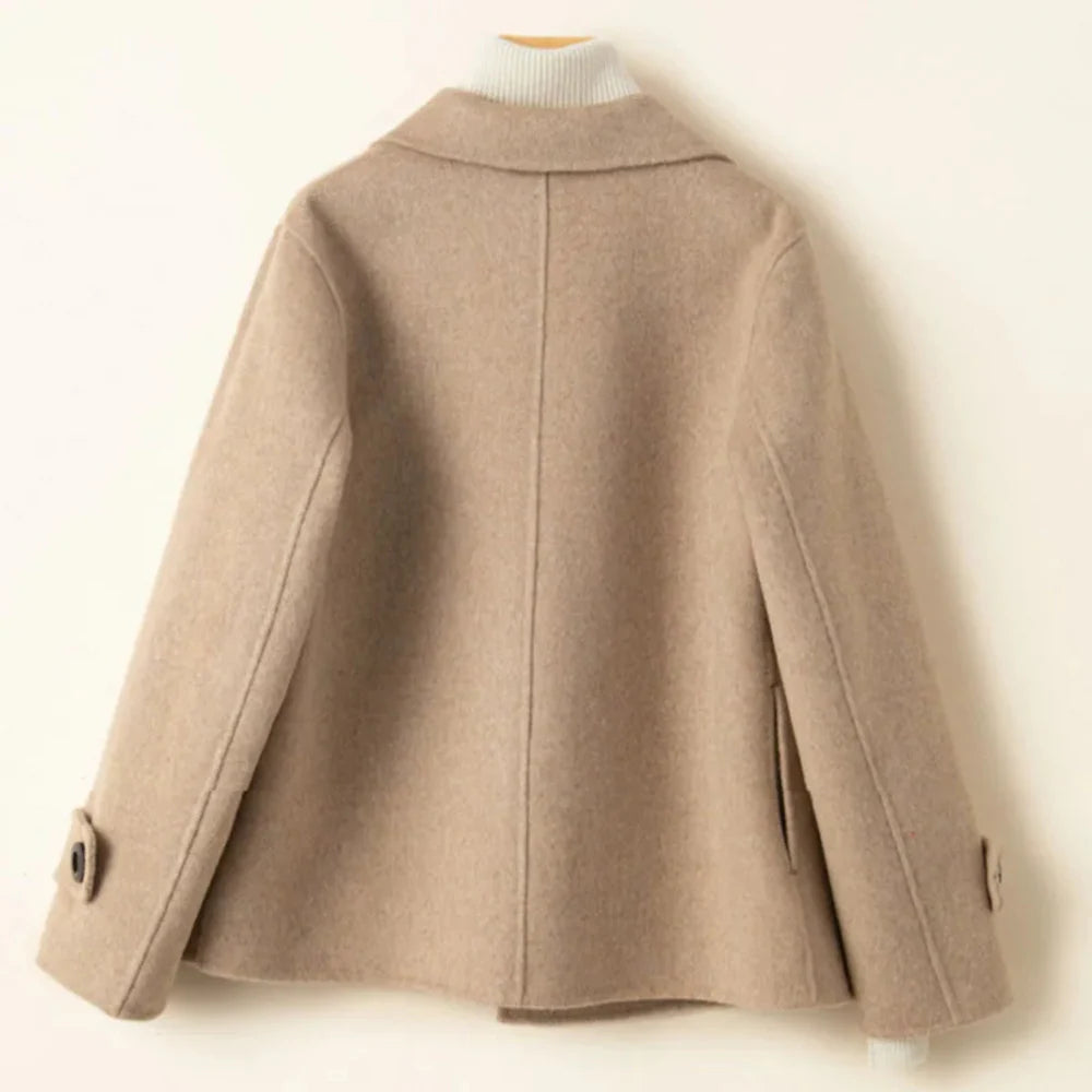 Women’s Short Wool Blend Coat with Button Front