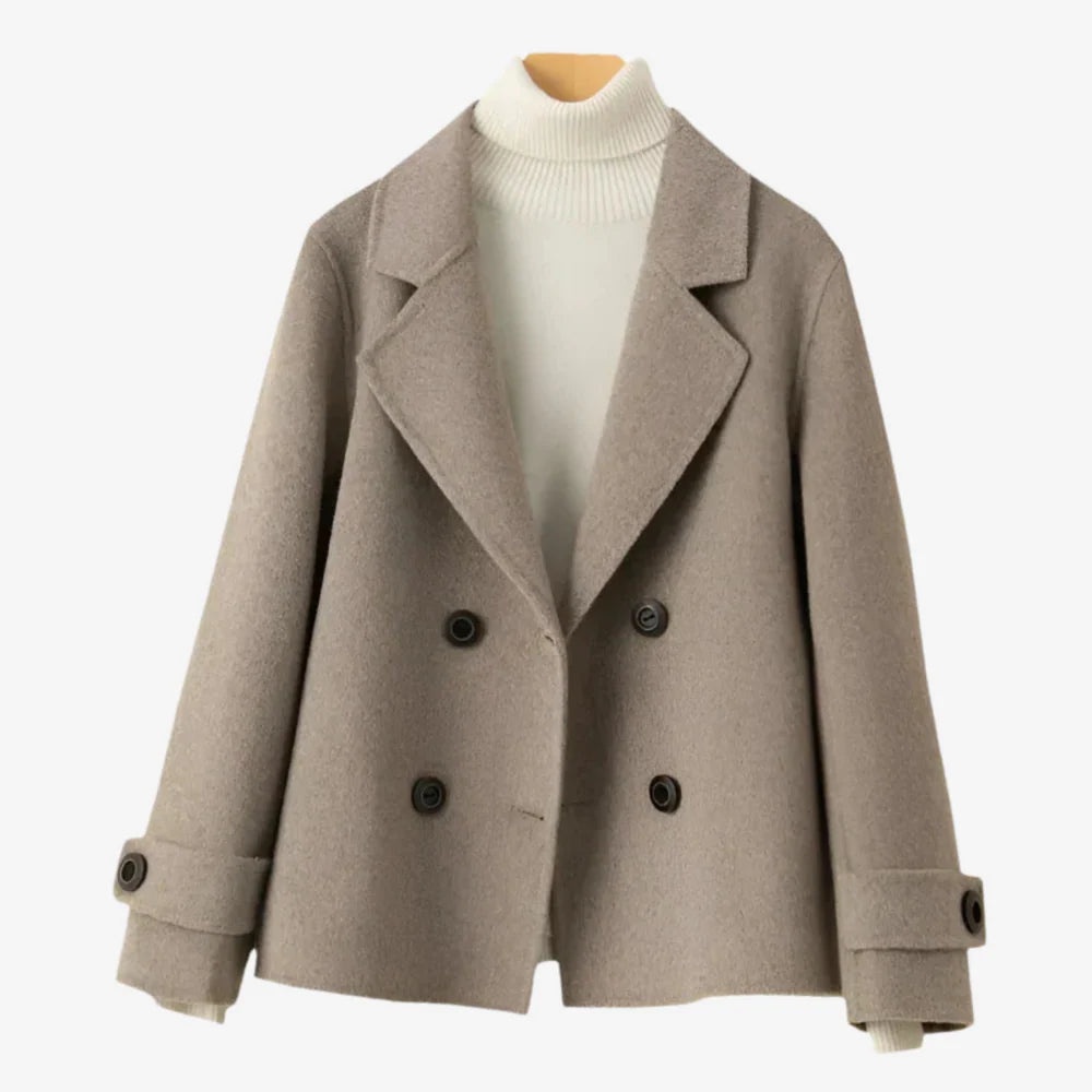 Women’s Short Wool Blend Coat with Button Front