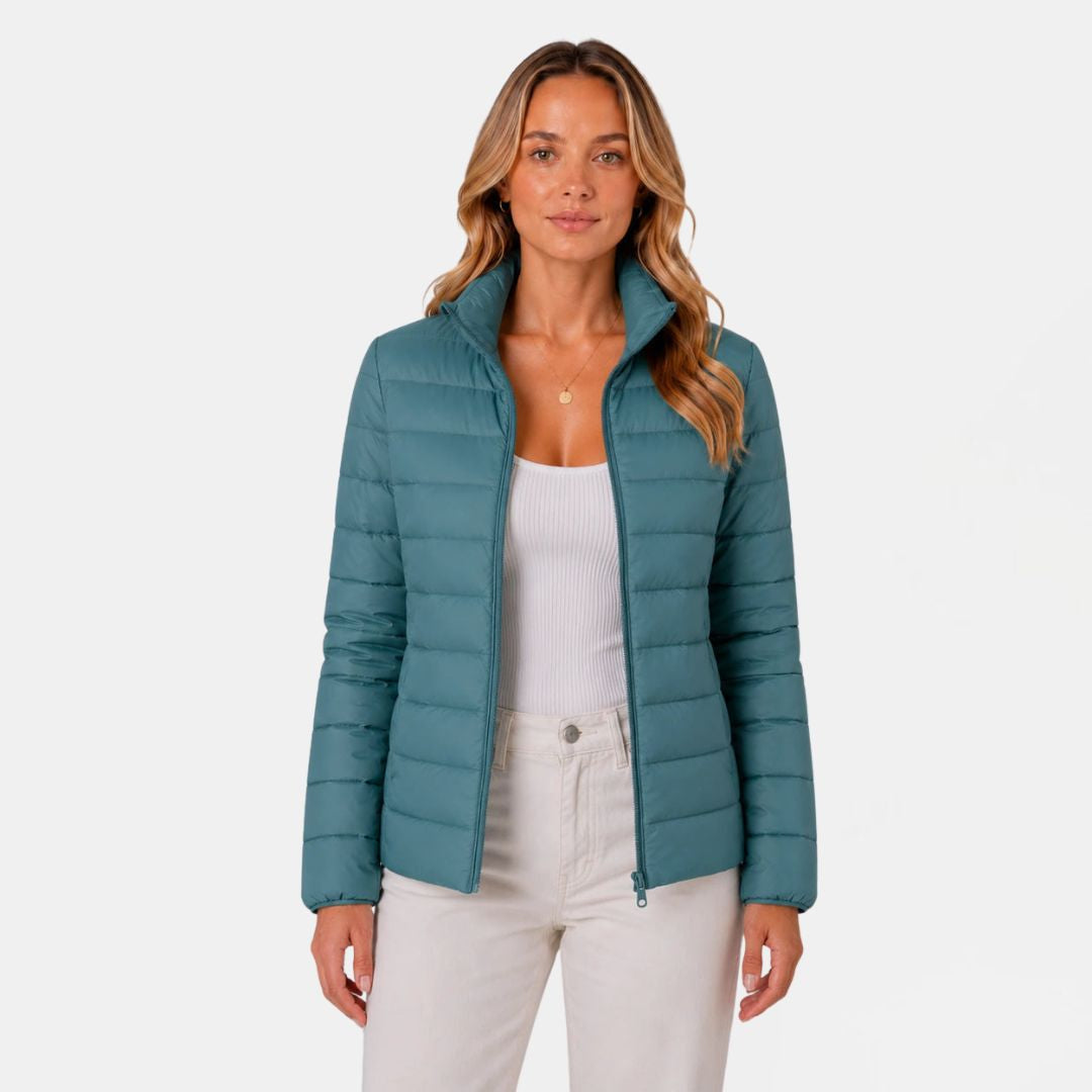 Women's Slim Fit Quilted Puffer Jacket with Stand Collar