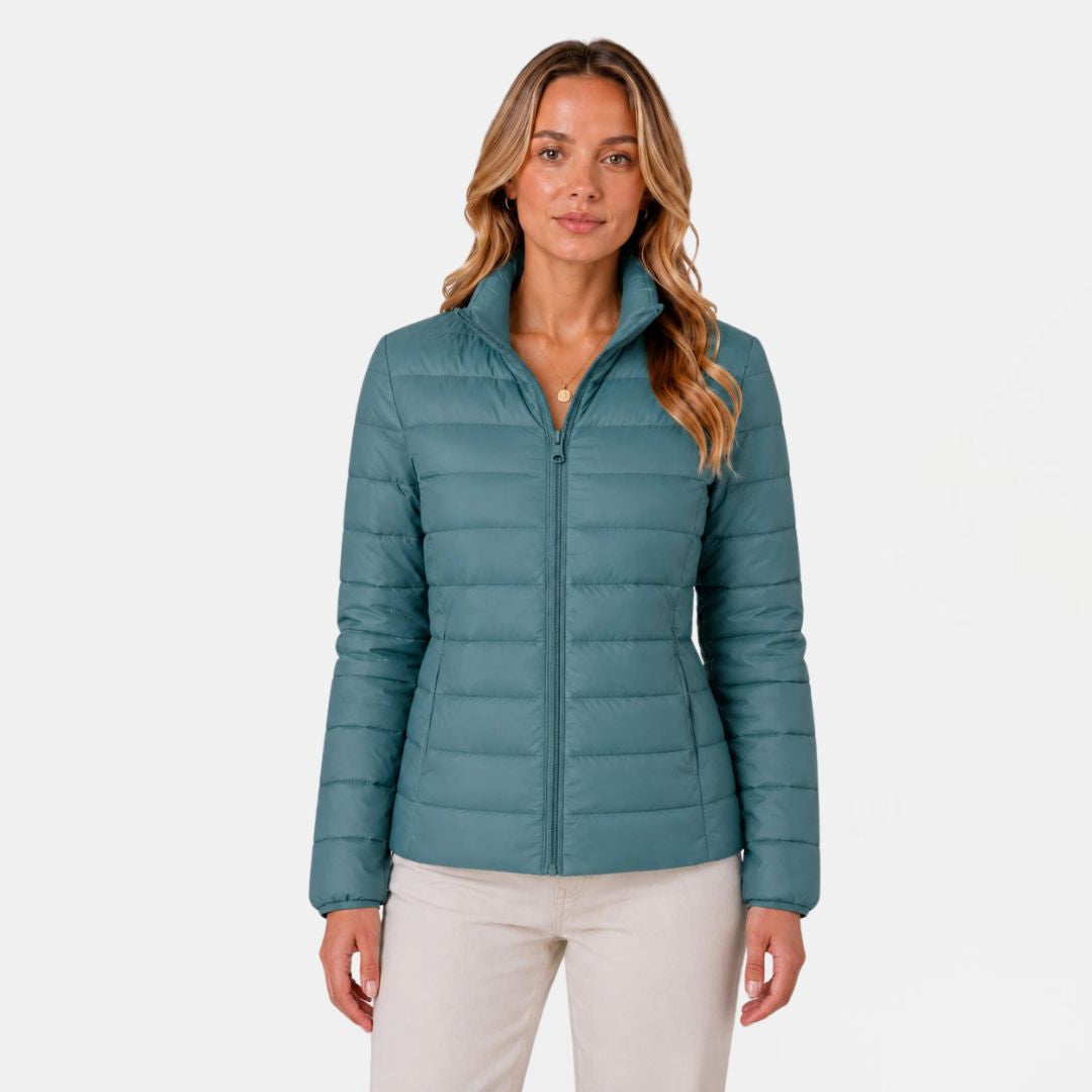Women's Slim Fit Quilted Puffer Jacket with Stand Collar