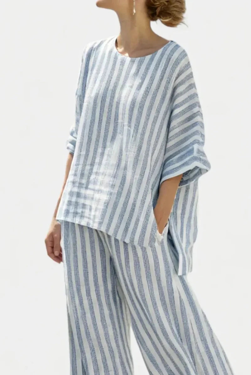 Women's Striped Set with Oversized Top and Wide Leg Trousers