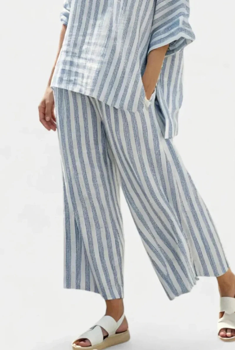 Women's Striped Set with Oversized Top and Wide Leg Trousers