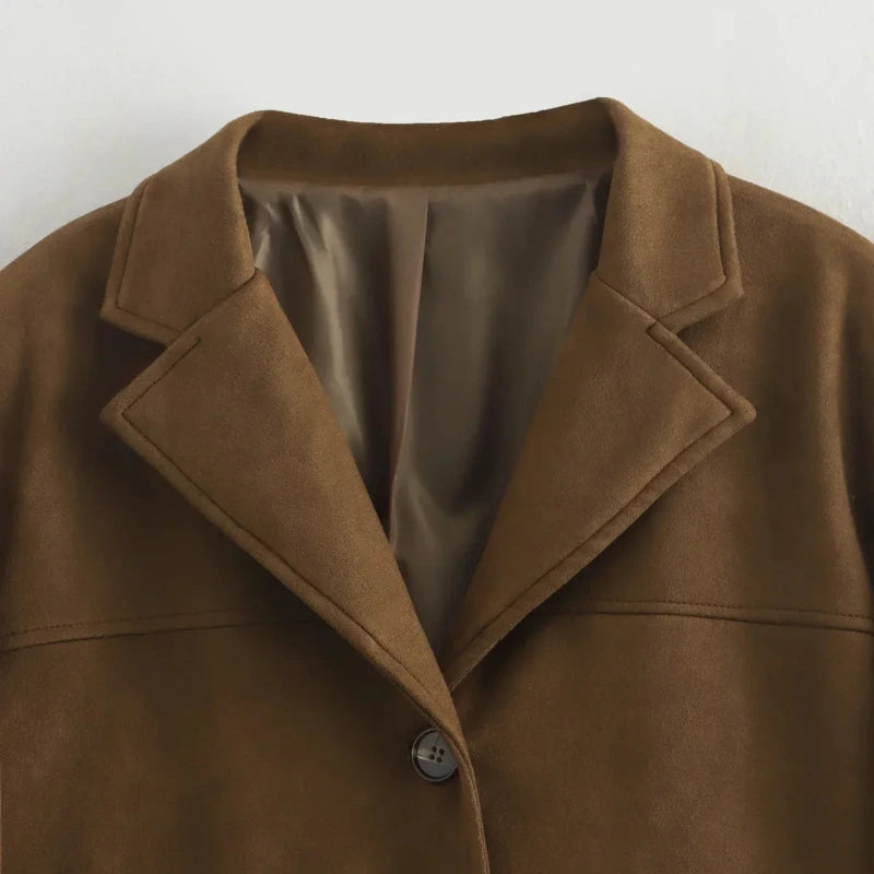 Women’s Suede-Look Blazer with Front Buttons and Pockets