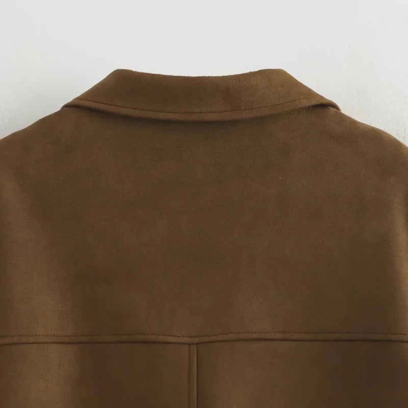 Women’s Suede-Look Blazer with Front Buttons and Pockets