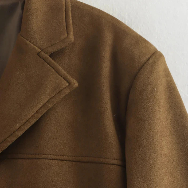 Women’s Suede-Look Blazer with Front Buttons and Pockets
