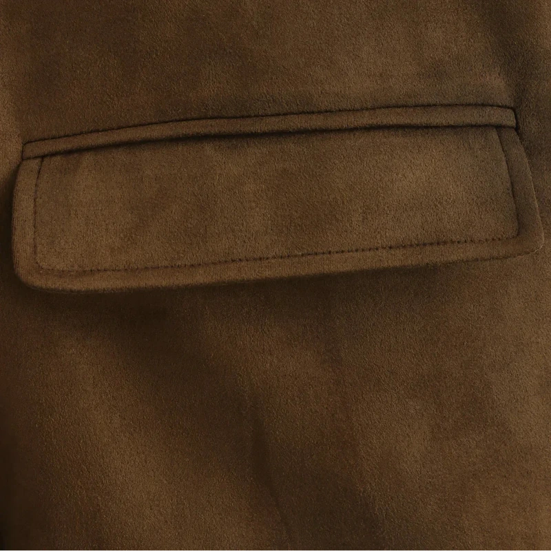 Women’s Suede-Look Blazer with Front Buttons and Pockets