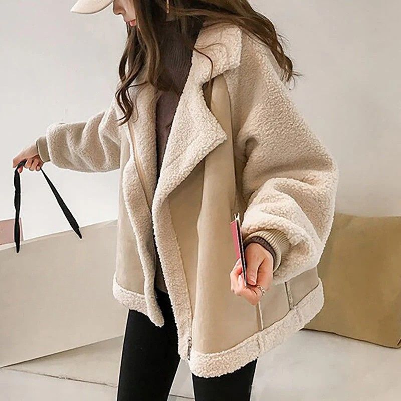 Women’s Suede Look Fleece-Lined Jacket with Zip Detail