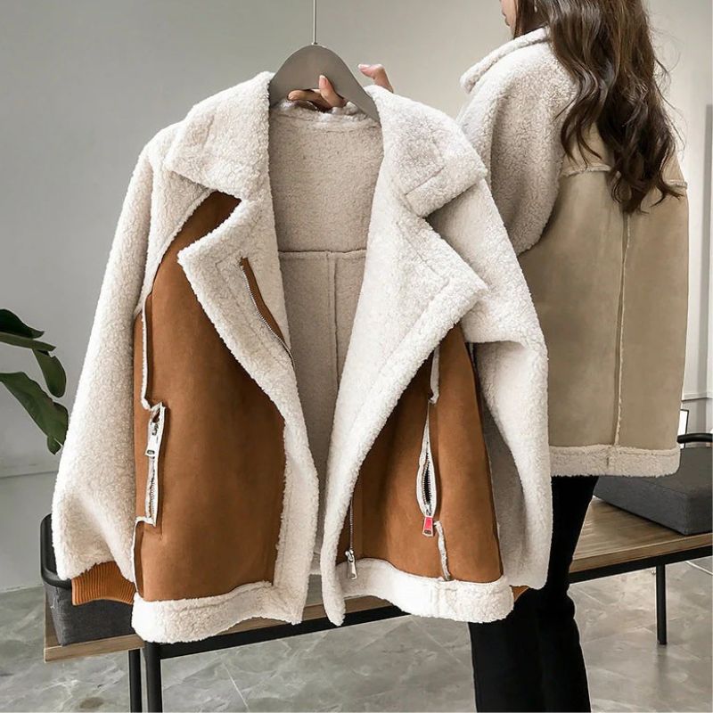 Women’s Suede Look Fleece-Lined Jacket with Zip Detail