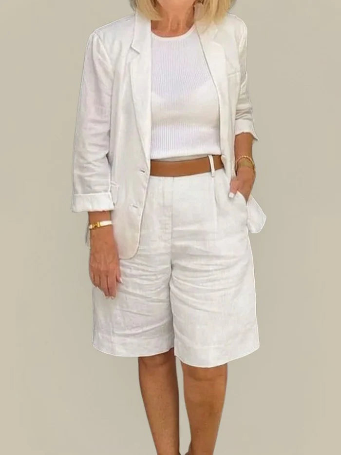 Women's Two Piece Set with Blazer and High Waist Shorts