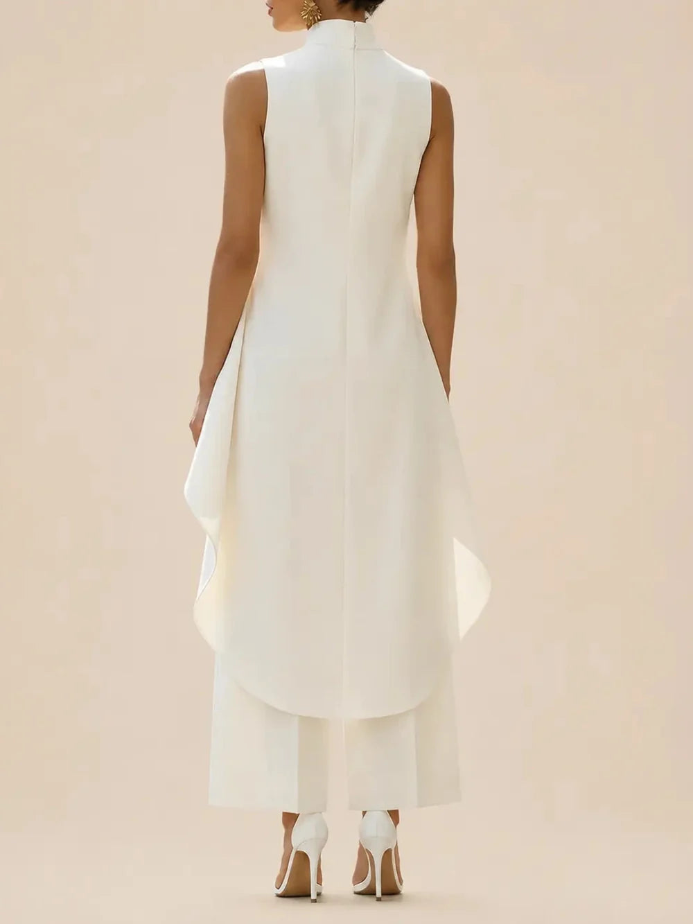 Women's Two Piece Set with High Neckline Top and Wide Leg Trousers