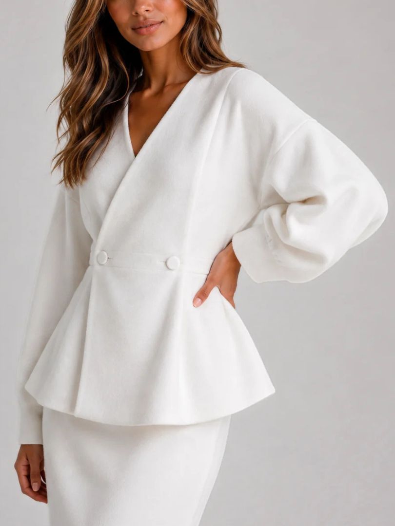 Women's Two Piece Set with V-Neck Peplum Jacket and Maxi Pencil Skirt