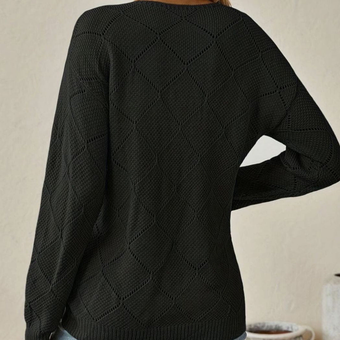 Women's V-Neck Diamond Openwork Knit Jumper