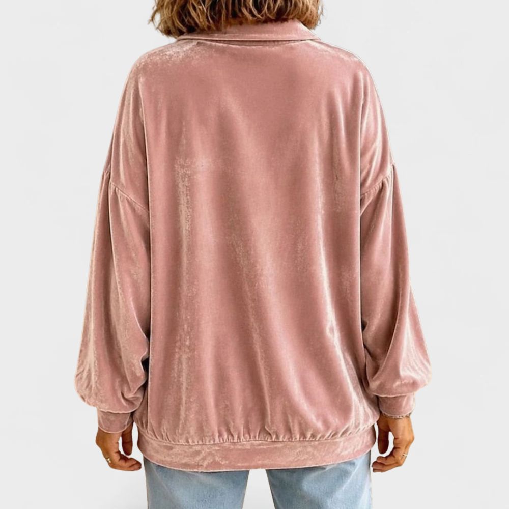 Women’s Velvet Polo Pullover with Button Trim