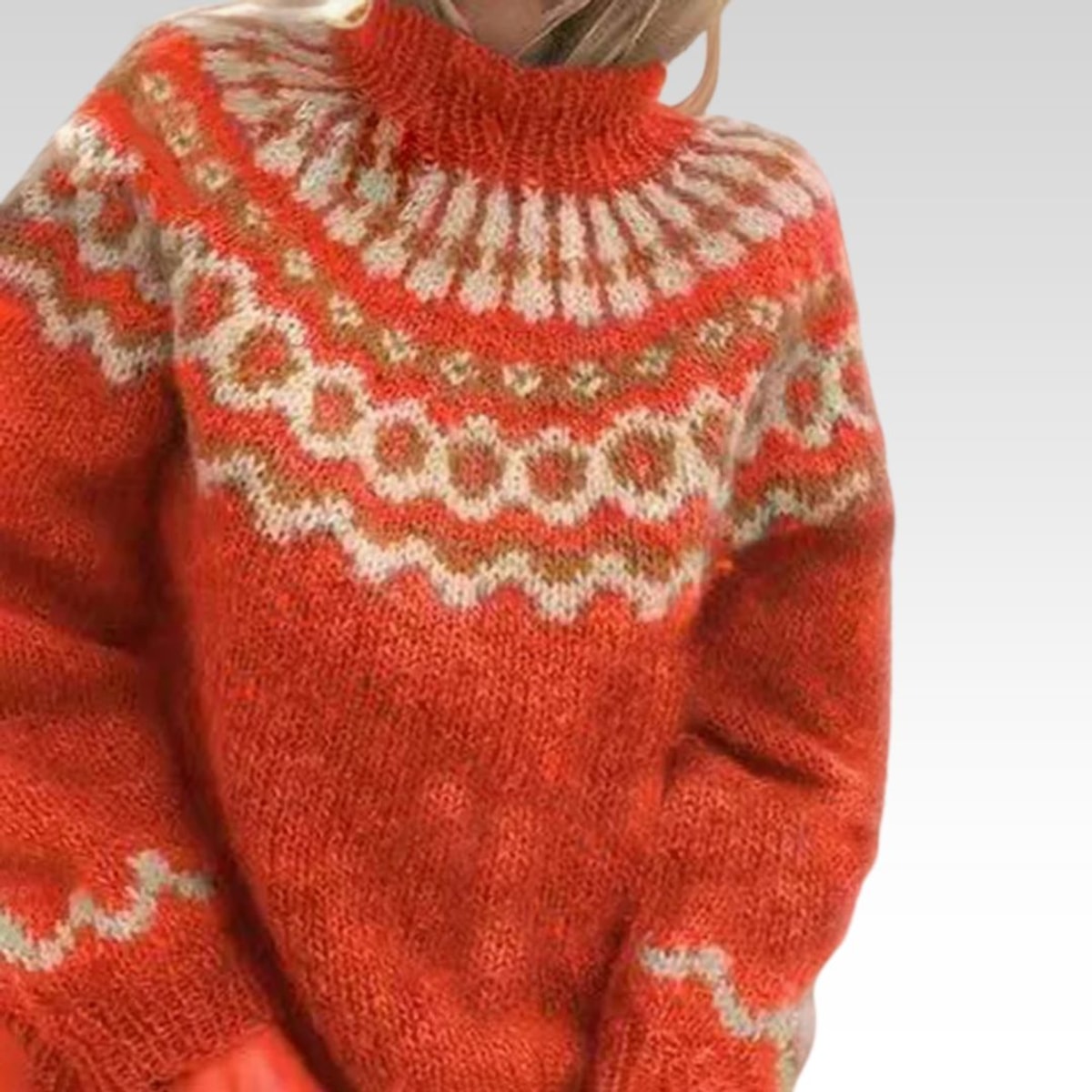 Women's High Neck Jumper with Nordic Pattern and Ribbed Cuffs