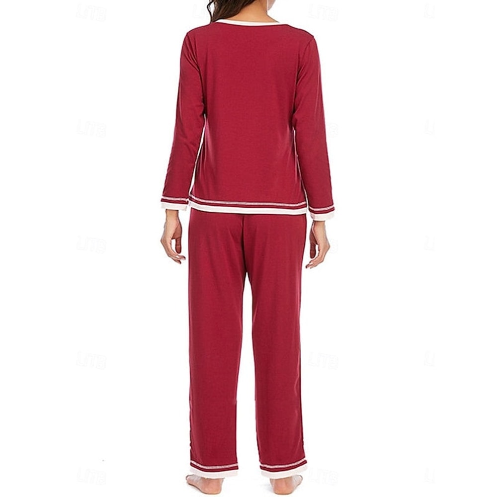 Women's Pyjama Set with V-Neck and Contrast Trim