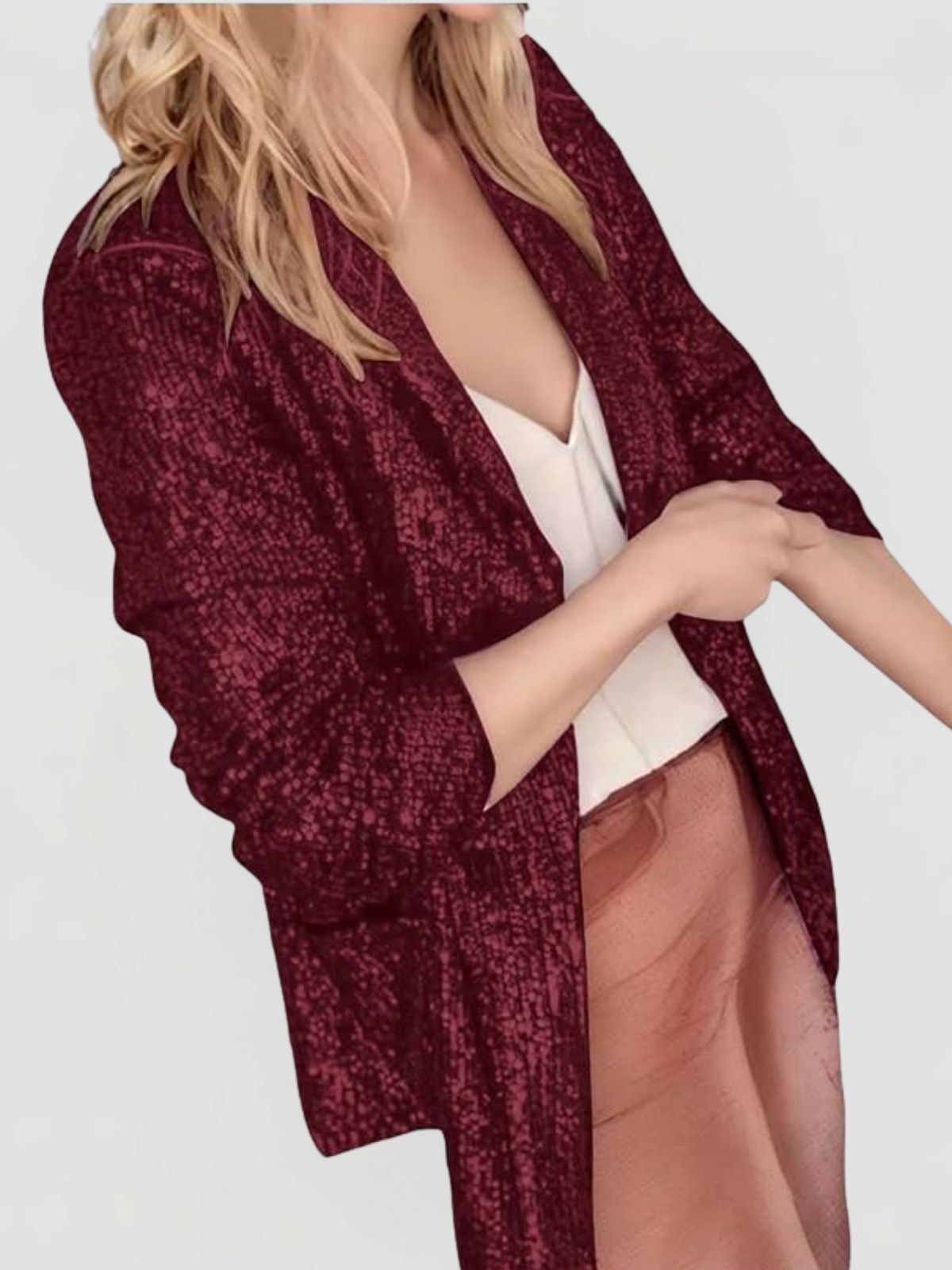 Women's Sequin Blazer with Open Front and Lapel Collar