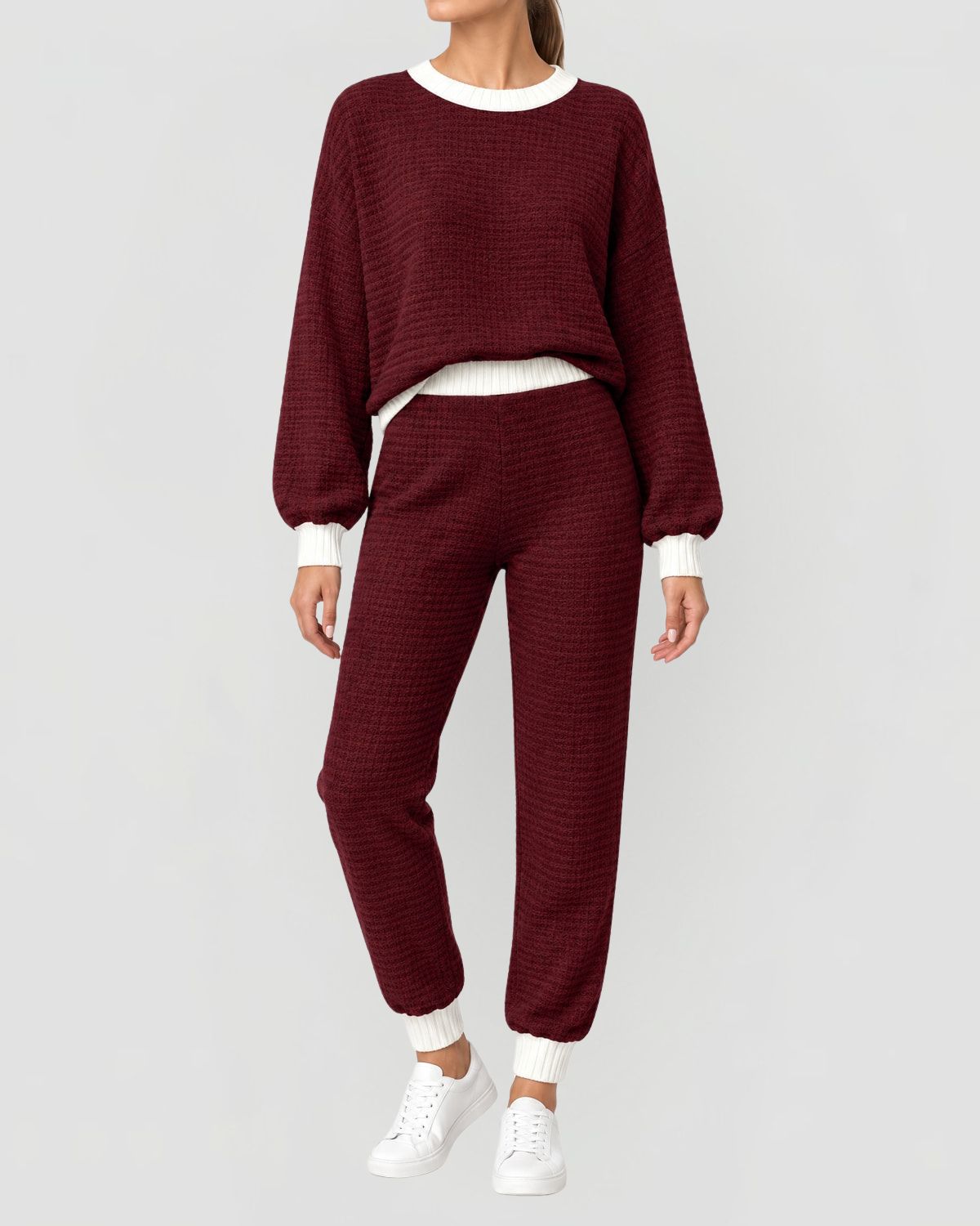 Women's Textured Jumper and Jogger Set with Contrast Trim
