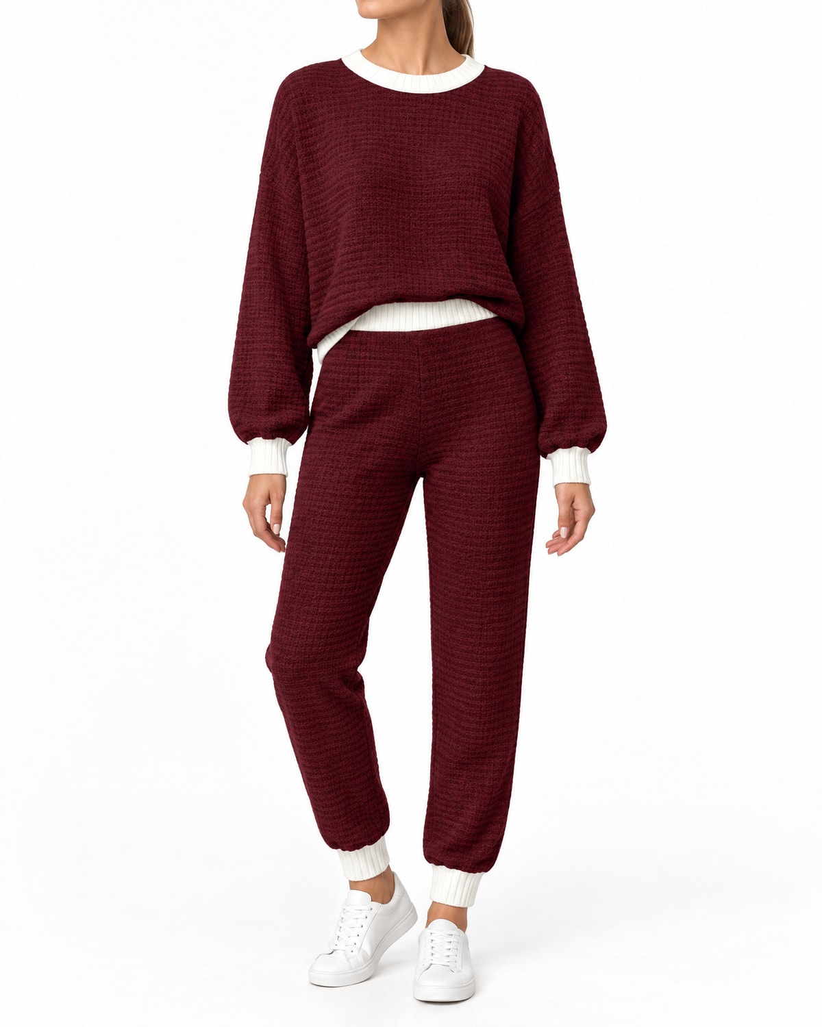 Women's Textured Jumper and Jogger Set with Contrast Trim