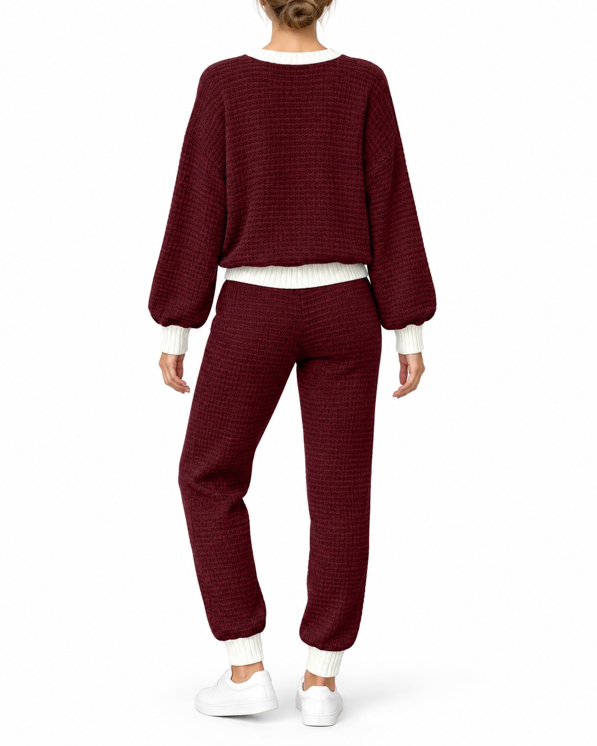 Women's Textured Jumper and Jogger Set with Contrast Trim