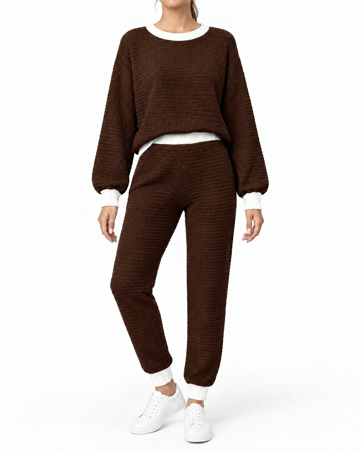 Women's Textured Jumper and Jogger Set with Contrast Trim