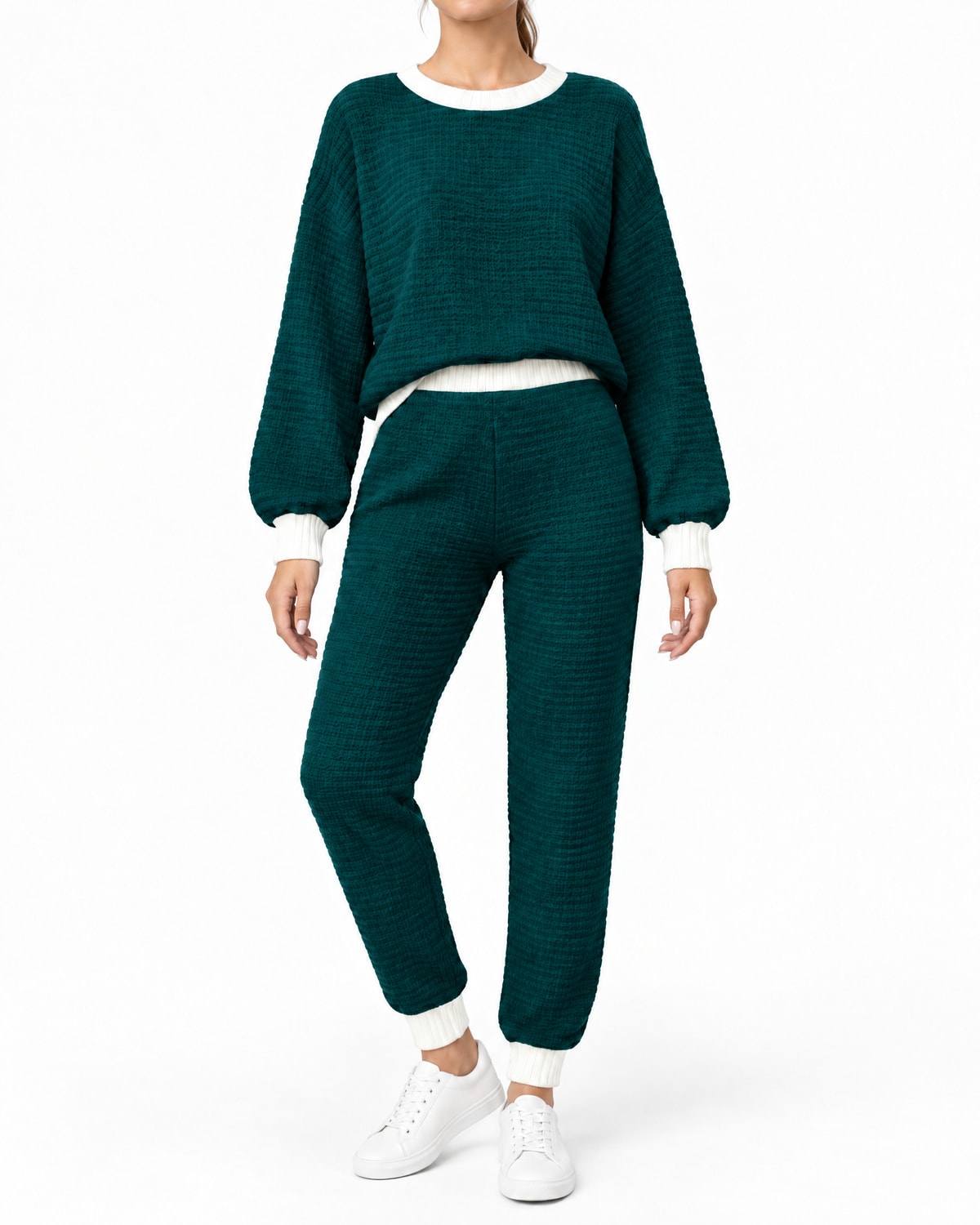 Women's Textured Jumper and Jogger Set with Contrast Trim
