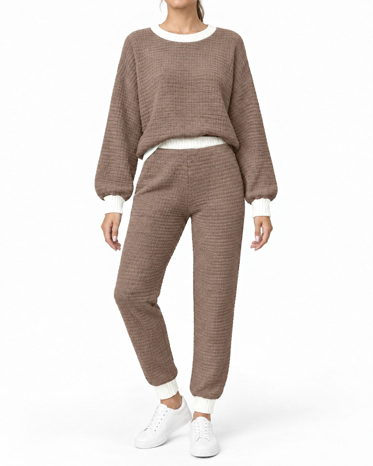 Women's Textured Jumper and Jogger Set with Contrast Trim