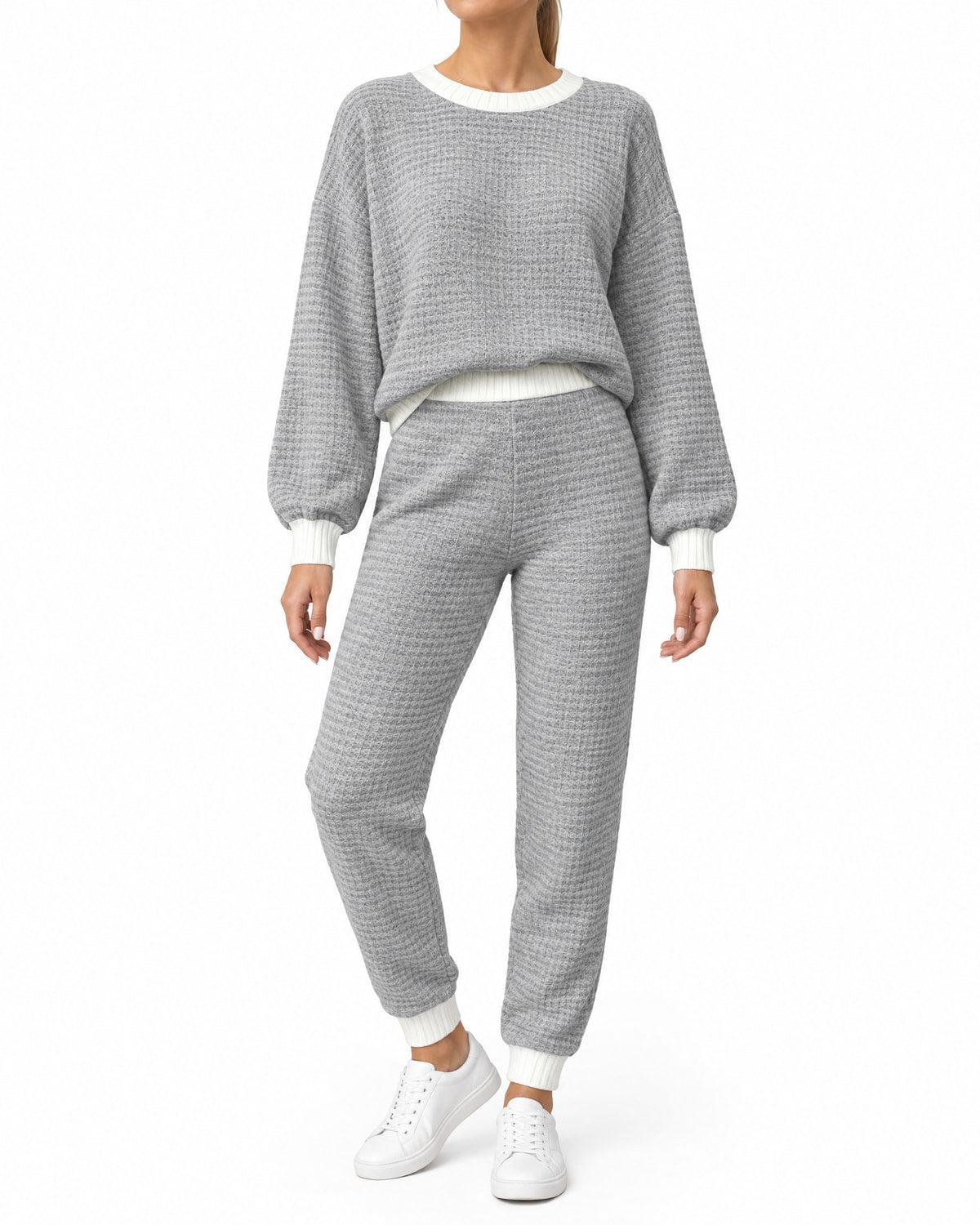 Women's Textured Jumper and Jogger Set with Contrast Trim