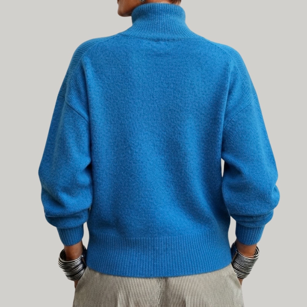 Women's Turtleneck Jumper with Diagonal Buttons and Long Sleeves