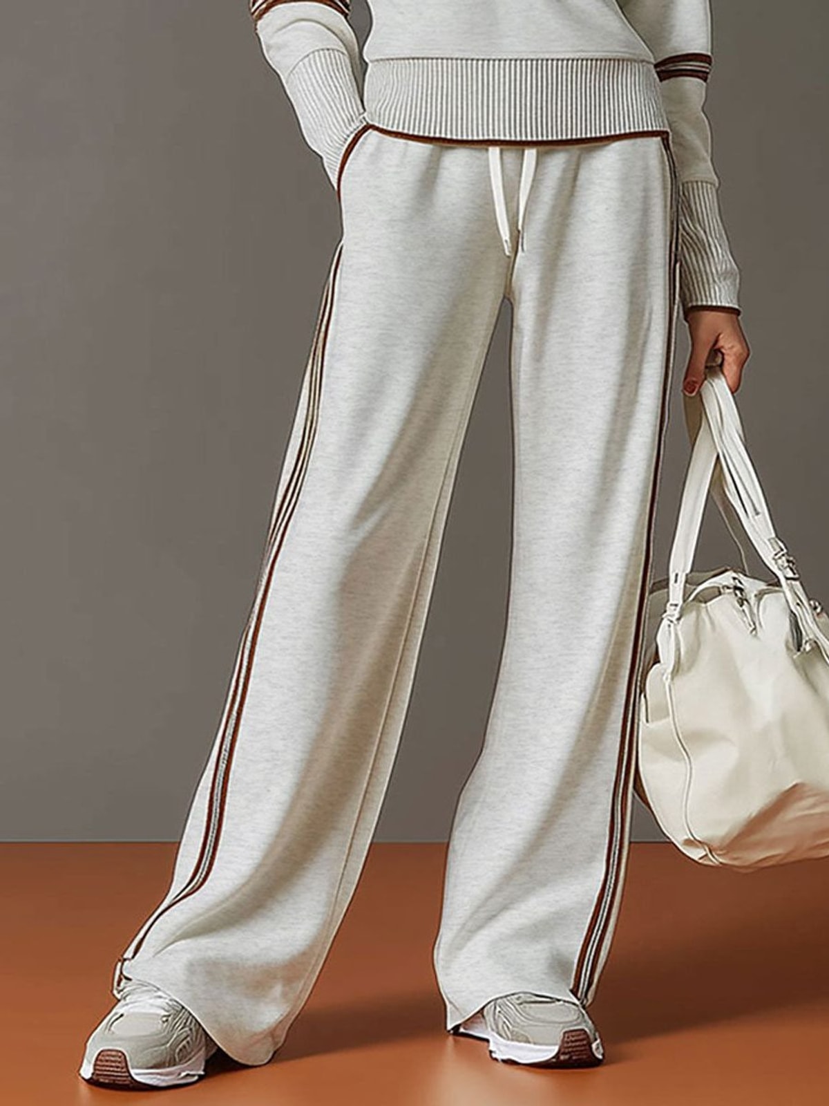 Women's Two Piece Set with Half-Zip Top and Wide Leg Trousers
