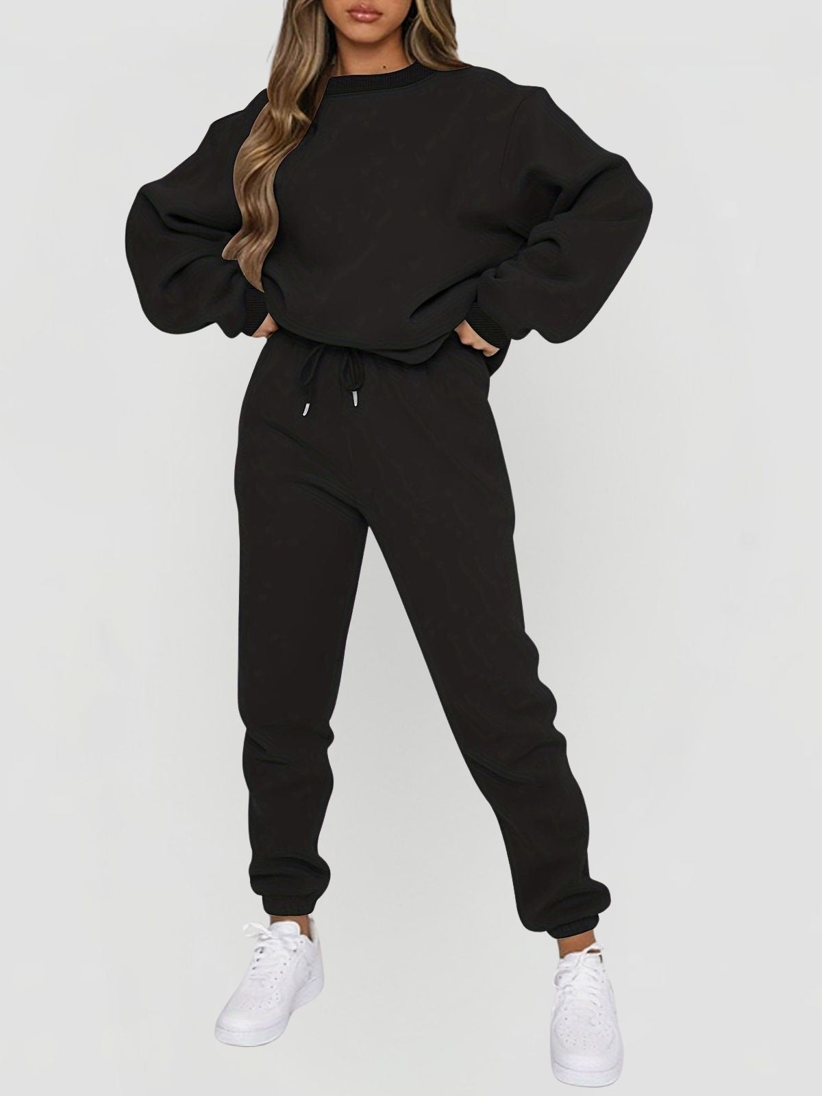 Women's Two Piece Set with Relaxed Sweatshirt and Drawstring Trousers