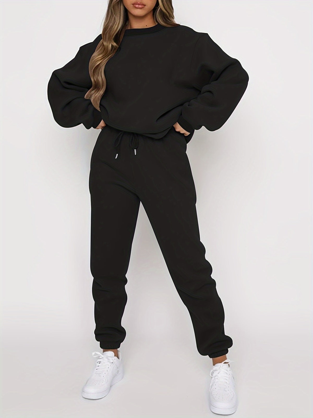 Women's Two Piece Set with Relaxed Sweatshirt and Drawstring Trousers