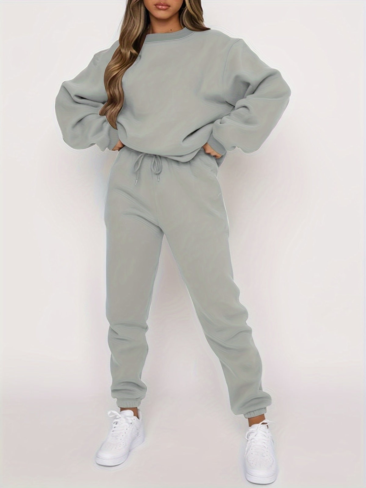 Women's Two Piece Set with Relaxed Sweatshirt and Drawstring Trousers