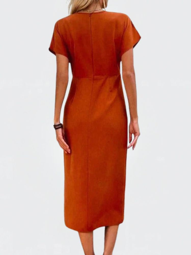 Wrap Midi Dress with V-Neck and Side Split